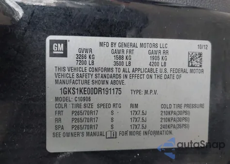 2013 GMC Yukon Xl 1500 Slt from USA, damaged, VIN 1GKS1KE00DR191175
